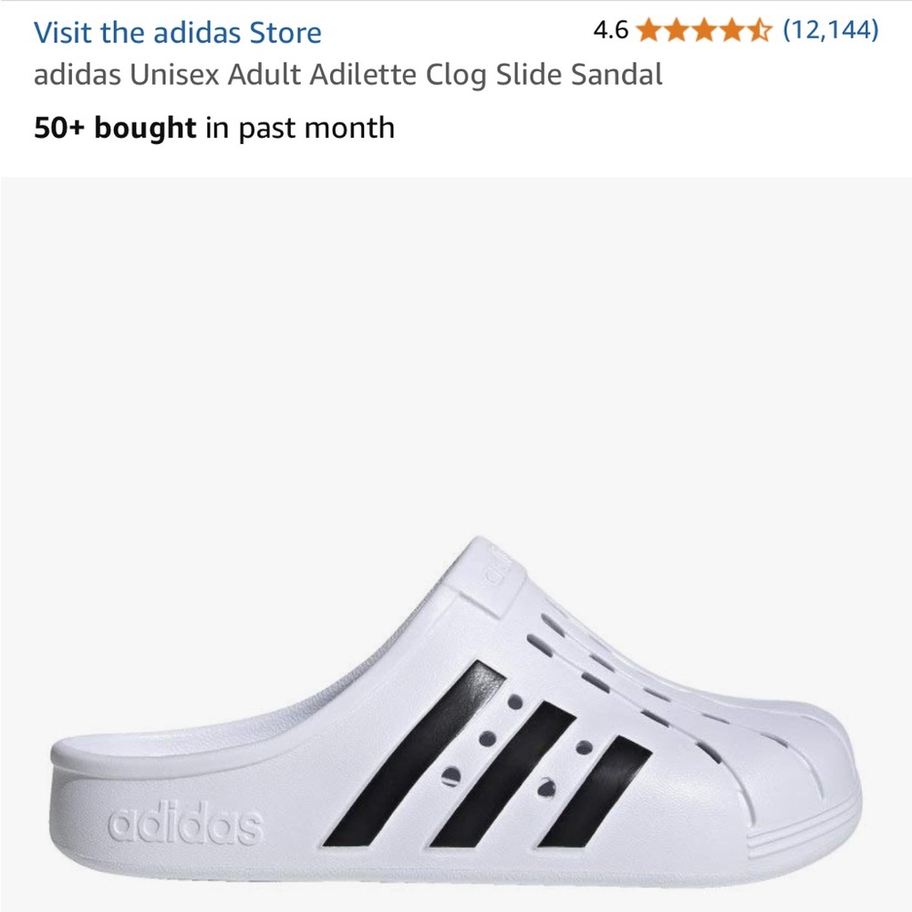 Adidas ADILETTE White Black Clogs Slides Sandals Shoes Size 7 Men 8 Women EUC - Picture 2 of 15